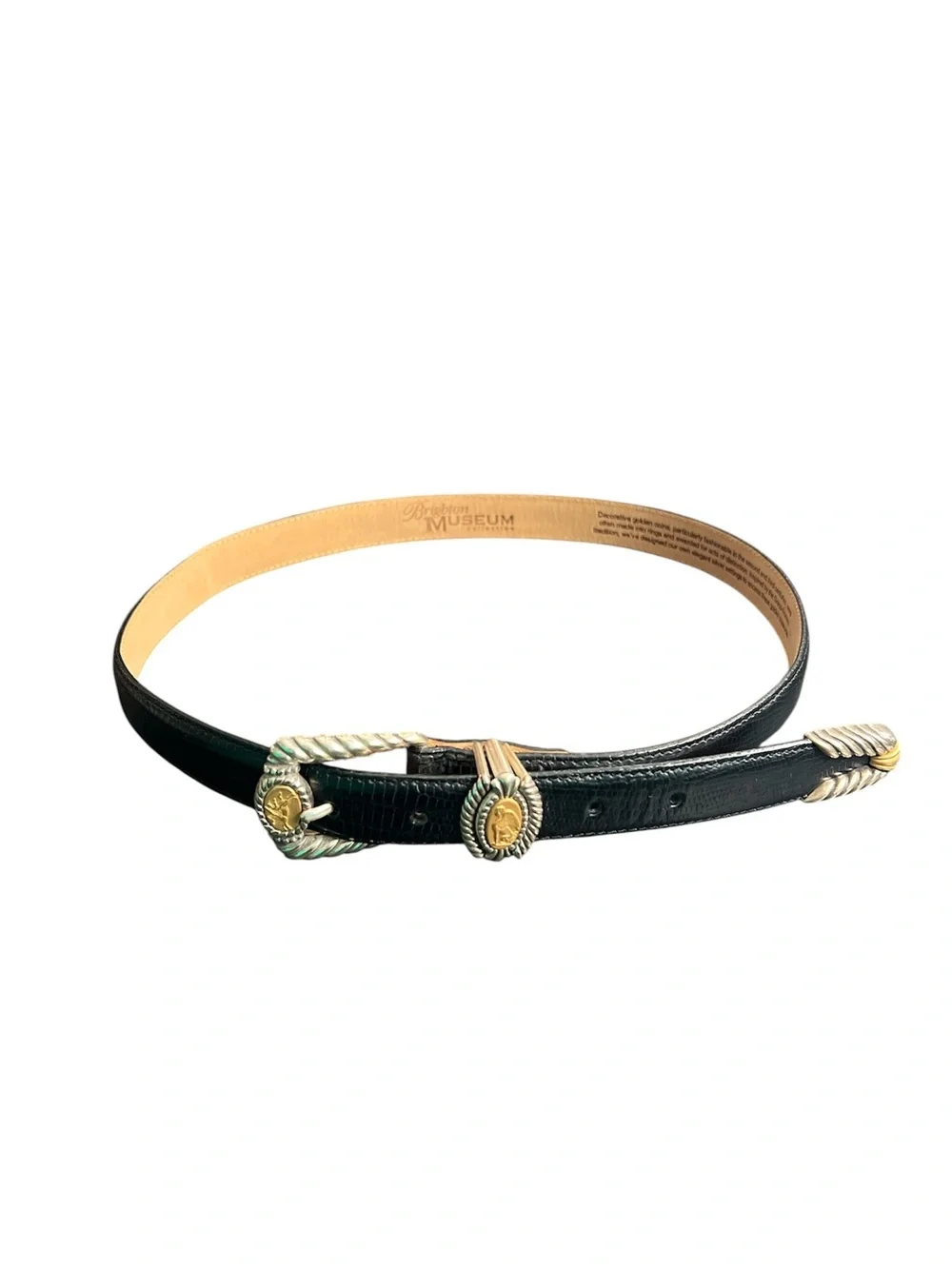 Brighton Museum Collection Black Leather Belt with Gold-Tone Coins Size Large